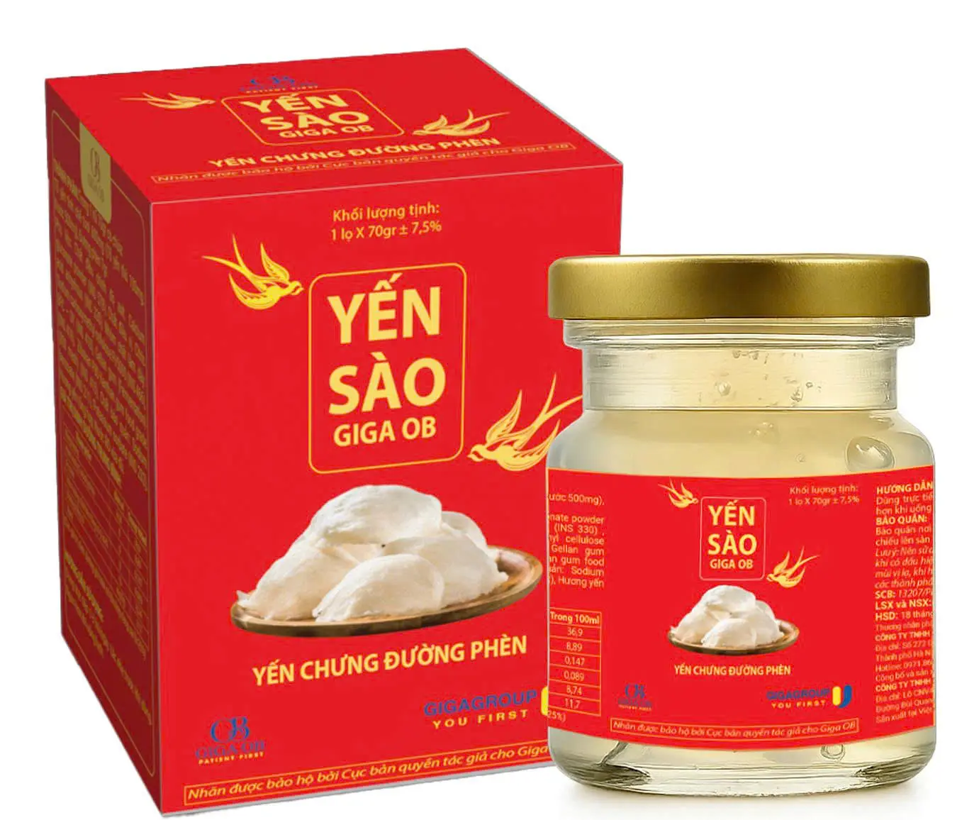 Yến sào thiên nhiên tổ yến chưng đường phèn lọ 70ml Giga OB