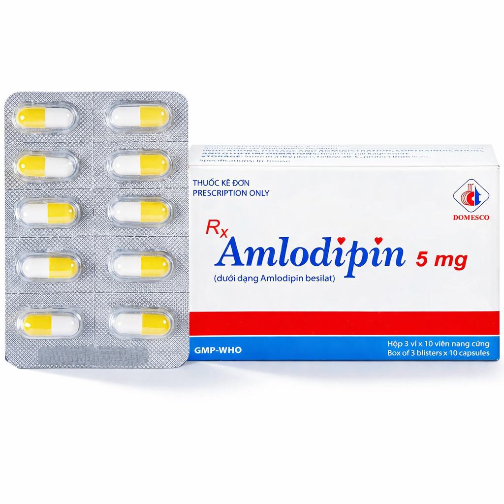 Amlodipin 5mg hộp 3 vỉ x 10 viên nang Domesco