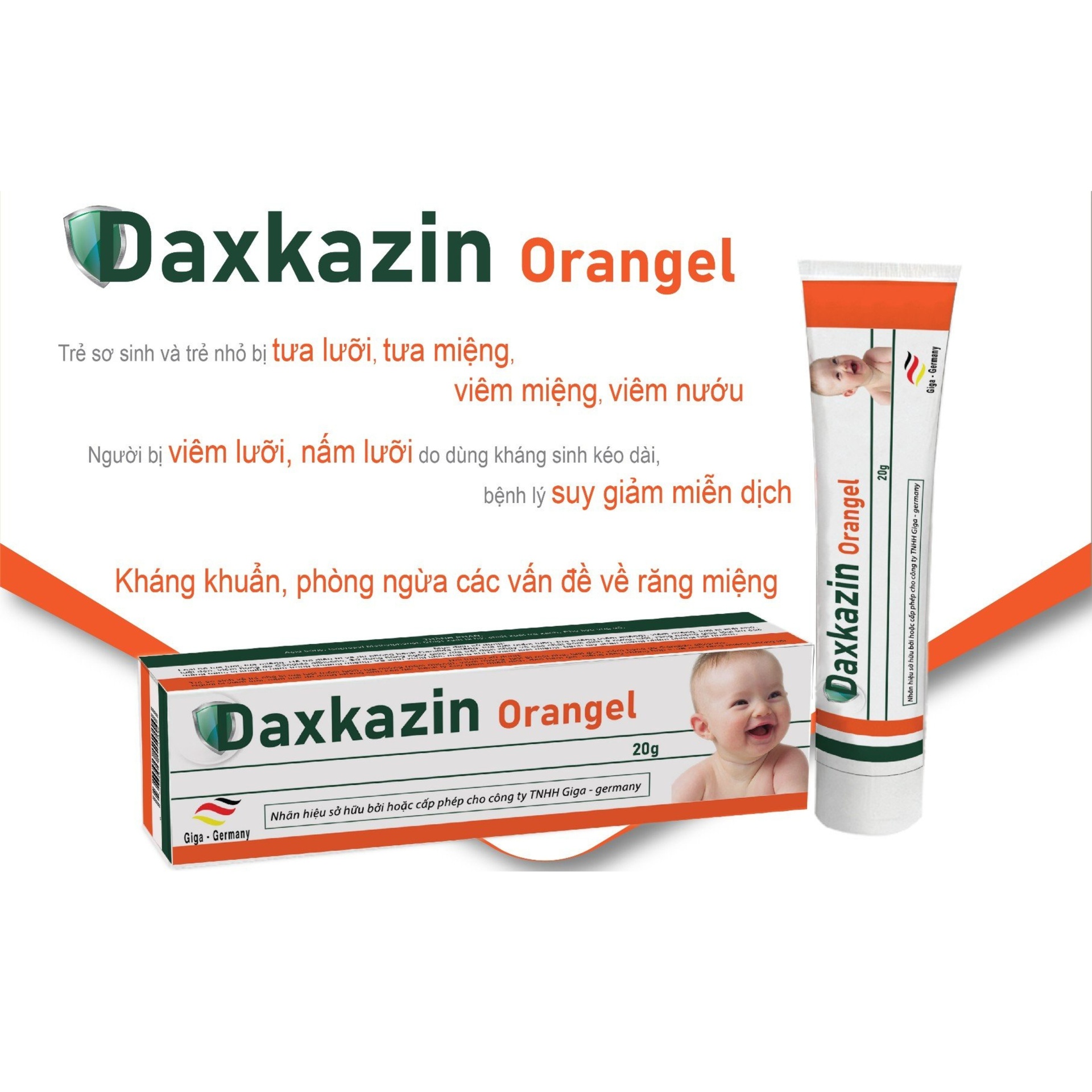 Daxkazin Orangel bôi miệng dùng được cho trẻ sơ sinh tuýp 20g Giga Đức