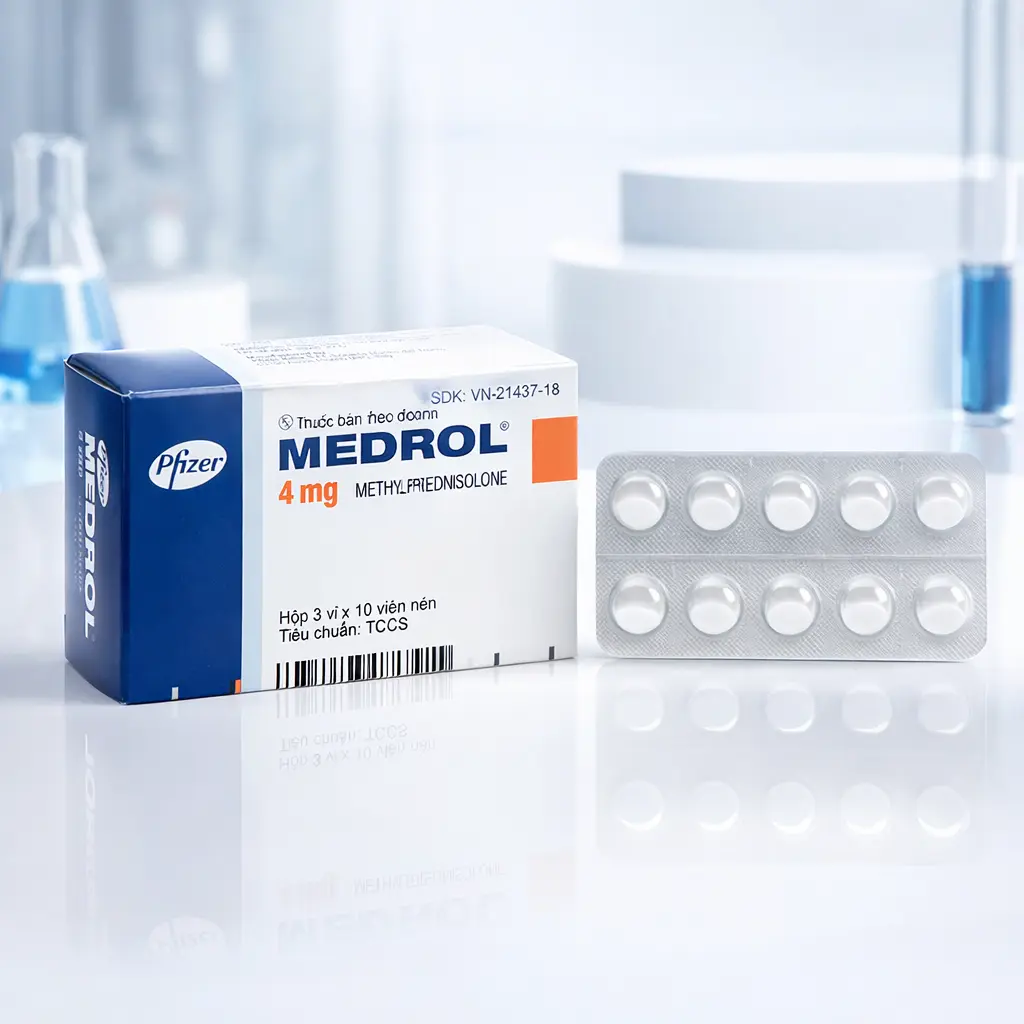 Medrol 4mg Methyl Prednisolone hộp 3 vỉ x 10 viên nén Pfizer