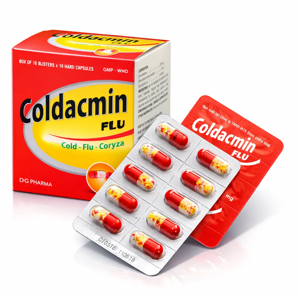 Coldacmin Flu hộp 10 vỉ x 10 viên nang Hậu Giang
