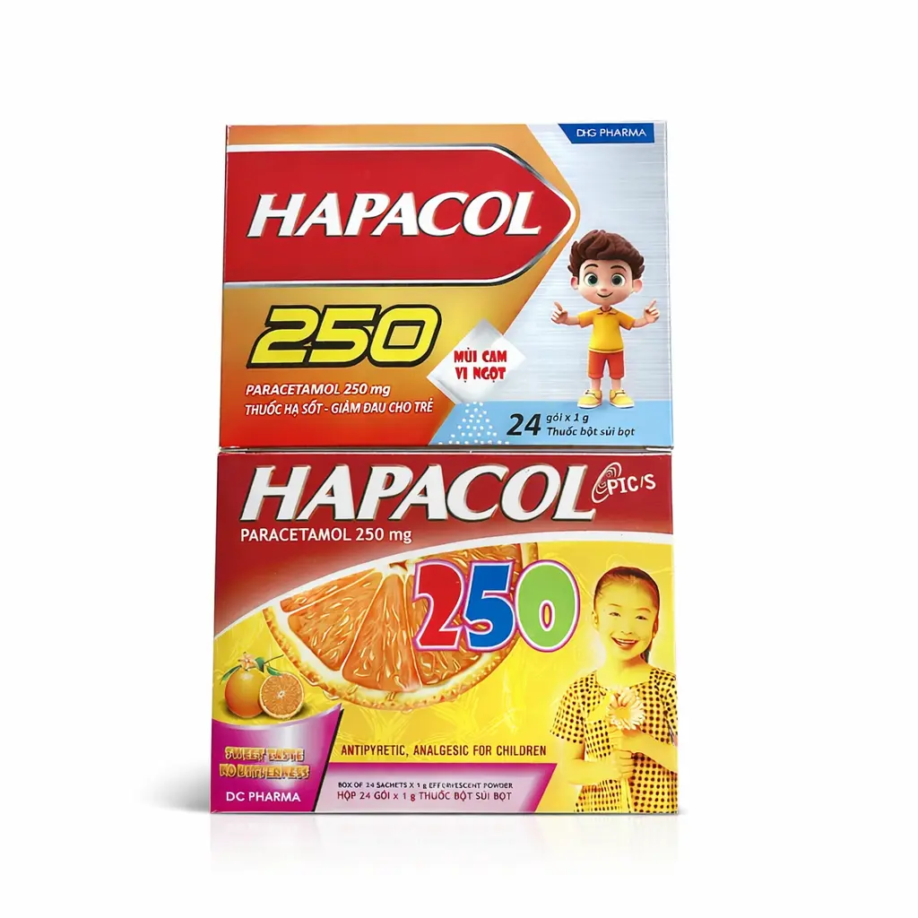 Hapacol Paracetamol 250mg hộp 24 gói x 1g Hậu Giang