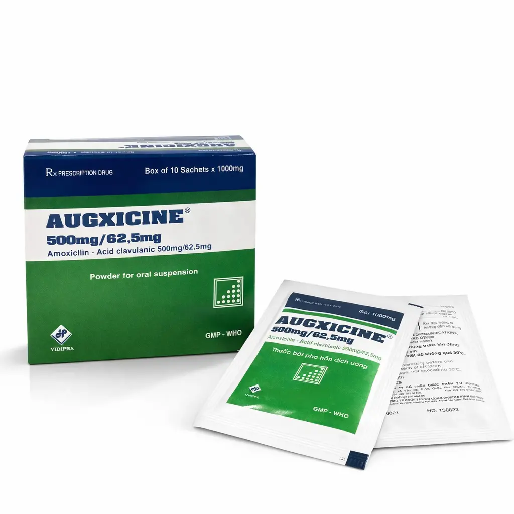Augxicine 500mg/62.5mg hộp 10 gói Vidipha