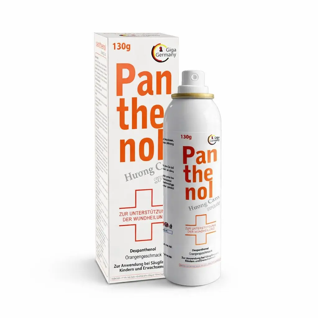 Panthenol Nano Bạc xịt bỏng, cháy nắng làm dịu tổn thương da hộp 1 lọ xịt 130g hương cam Giga Đức