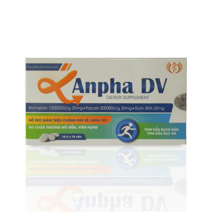 Anpha DV Bromelain 1200GDU/g hộp 10 vỉ x 10 viên nén Dược Vương