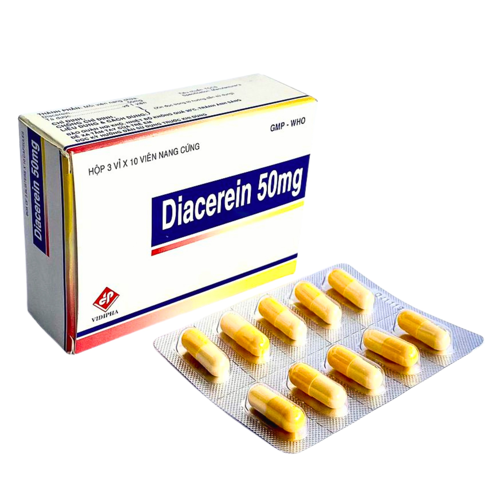 Diacerein 50mg hộp 3 vỉ x 10 viên nang cứng Vidipha