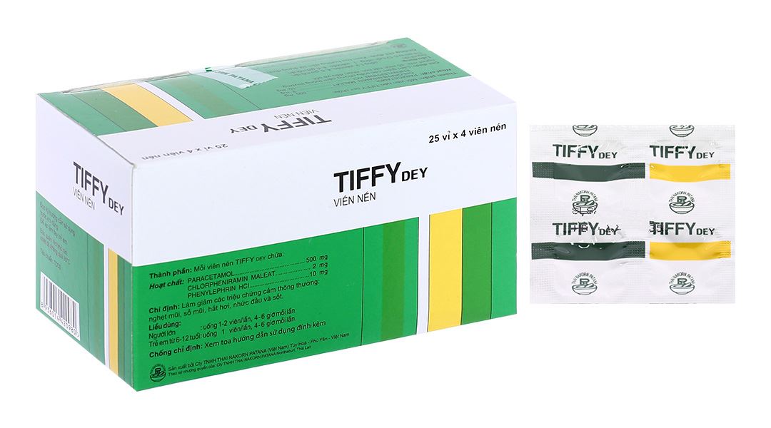 Tiffy Dey hộp 25 vỉ x 4 viên nén Thai Nakorn Patana