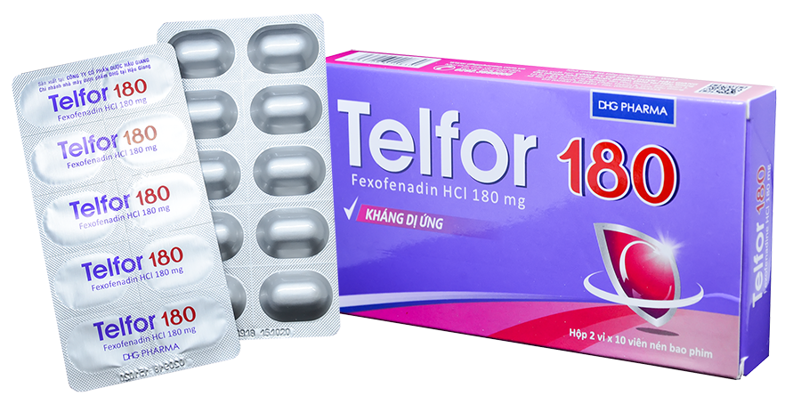 Telfor Fexofenadine 180mg hộp 2 vỉ x 10 viên nén DHG Hậu Giang