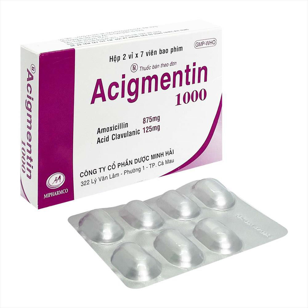 Acigmentin 1g hộp 2 vỉ x 7 viên nén Minh Hải